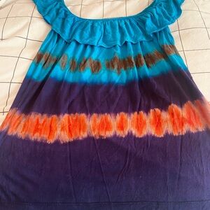 Wet Seal Blue and Orange Ruffled Off-the-Shoulder Blouse